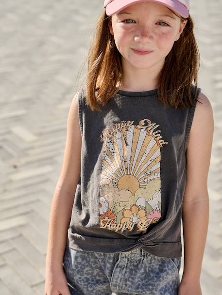 T-shirt fille imprimé anthracite+écru 1 - vertbaudet enfant 