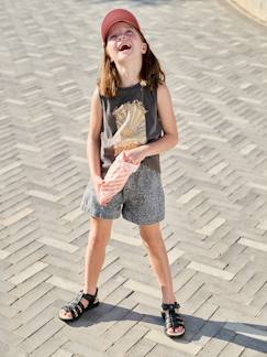 -Short fille denim à motifs