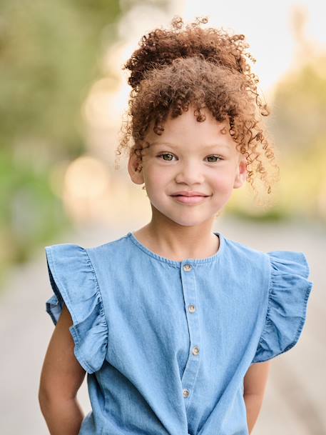 Blouse denim manches volantées bleu clair 2 - vertbaudet enfant 