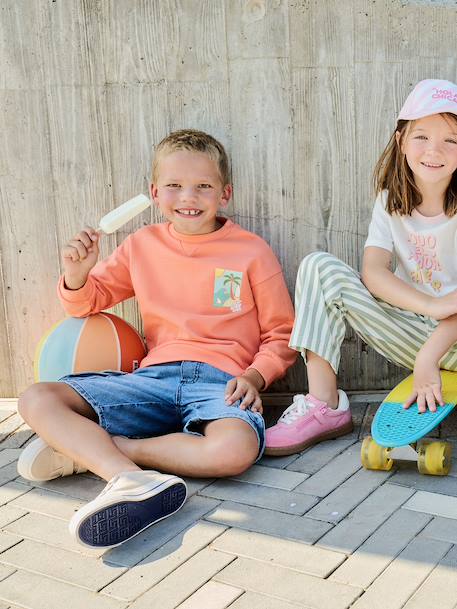 Sweat col rond manches longues jaune pâle+mangue+vert d'eau 14 - vertbaudet enfant 