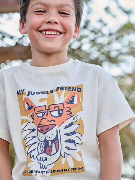 T-shirt garçon manches courtes animaux blanc+écru+vert sapin 4 - vertbaudet enfant 