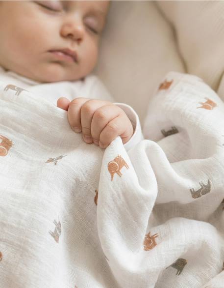 Lot de 2 langes 'éléphant' en mousseline 100x100 Ecru 1 - vertbaudet enfant 