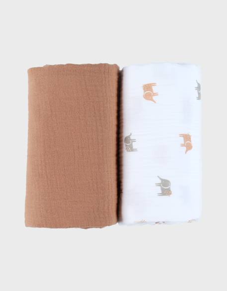 Lot de 2 langes 'éléphant' en mousseline 100x100 Ecru 2 - vertbaudet enfant 