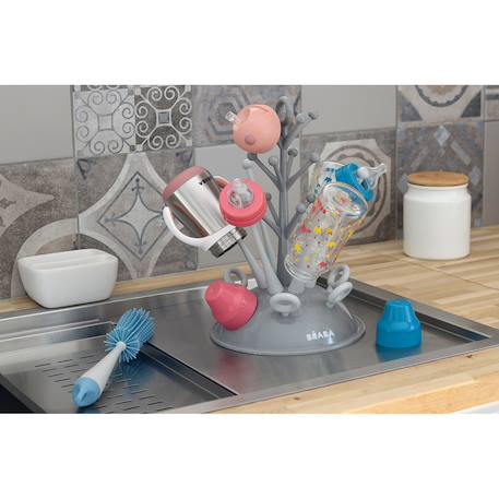 Egoutte biberons arbre grande capacité 6 biberons Gris+Terre argile 2 - vertbaudet enfant 