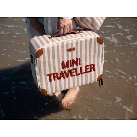 CHILDHOME, Valise Enfant, Week-end, Format Cabine, Bagage à Main, Compact, Solide, Anse pour Transport Facile, Etiquette Nom, Design, Simili Cuir, Mixte, Mini Traveller, Rayures Bleu