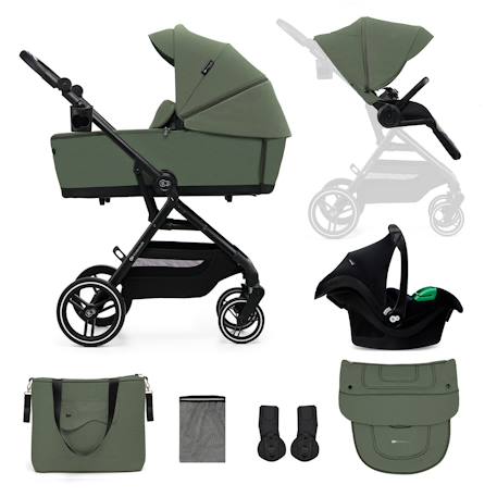 Poussette 3 en 1 Kinderkraft YOXI avec Nacelle Transformable, Siège Réversible, MINK PRO i-Size et Roues Increvables Gris clair+Vert 7 - vertbaudet enfant 
