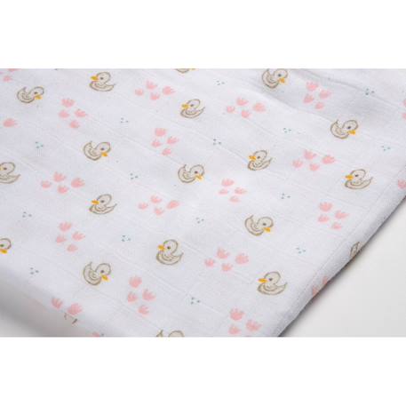 Lot de 3 langes en coton Cygne rose gris+Hérisson / marron+Jurassique / vert 4 - vertbaudet enfant 