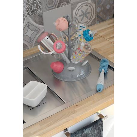 Egoutte biberons arbre grande capacité 6 biberons Gris+Terre argile 4 - vertbaudet enfant 