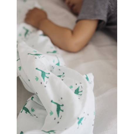 Lot de 3 langes en coton Cygne rose gris+Hérisson / marron+Jurassique / vert 17 - vertbaudet enfant 