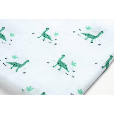 Lot de 3 langes en coton Cygne rose gris+Hérisson / marron+Jurassique / vert 13 - vertbaudet enfant 