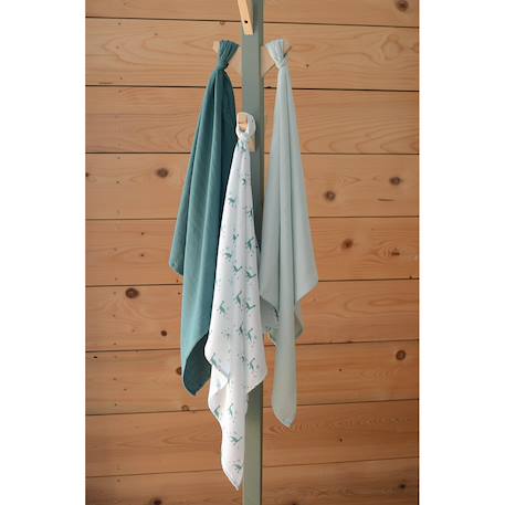 Lot de 3 langes en coton Cygne rose gris+Hérisson / marron+Jurassique / vert 15 - vertbaudet enfant 