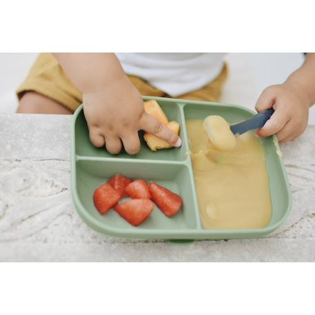 Set repas compartimenté en silicone Terre argile+Vert sauge 3 - vertbaudet enfant 