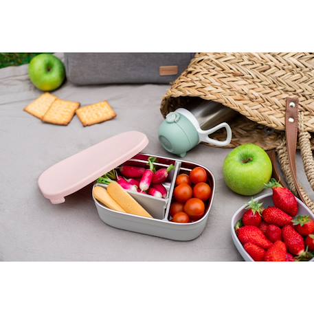 Boîte à repas en inox et silicone Gris velours / rose poudrée+Gris velours / vert sauge 2 - vertbaudet enfant 