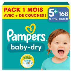 Puériculture-Toilette de bébé-168 couches baby-dry, taille 5+, 12-17 kg