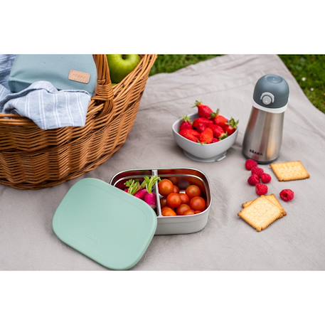 Boîte à repas en inox et silicone Gris velours / rose poudrée+Gris velours / vert sauge 8 - vertbaudet enfant 