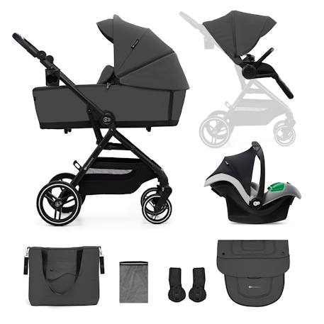 Poussette 3 en 1 Kinderkraft YOXI avec Nacelle Transformable, Siège Réversible, MINK PRO i-Size et Roues Increvables Gris clair+Vert 1 - vertbaudet enfant 