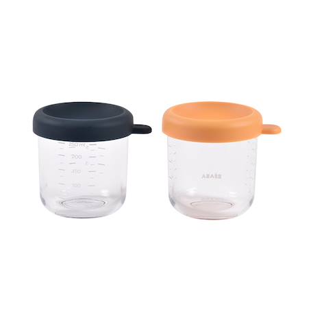 Lot de 2 portions repas en verre 250 ml Bleu nuit/miel+Vert sauge/gazelle 1 - vertbaudet enfant 