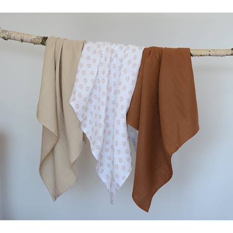 Lot de 3 langes en coton Cygne rose gris+Hérisson / marron+Jurassique / vert 8 - vertbaudet enfant 