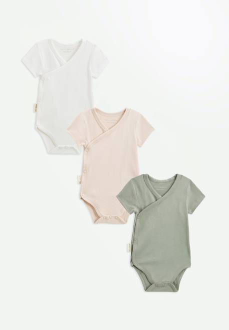 Lot de 3 bodies bébé manches courtes ouverture croisée mini rêve Ecru 1 - vertbaudet enfant 