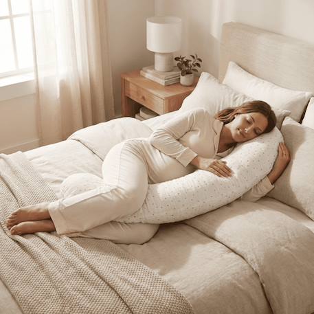 Coussin de maternité 3 en 1 : grossesse, allaitement & repos - housse double gaze coton - blanc Blanc 5 - vertbaudet enfant 