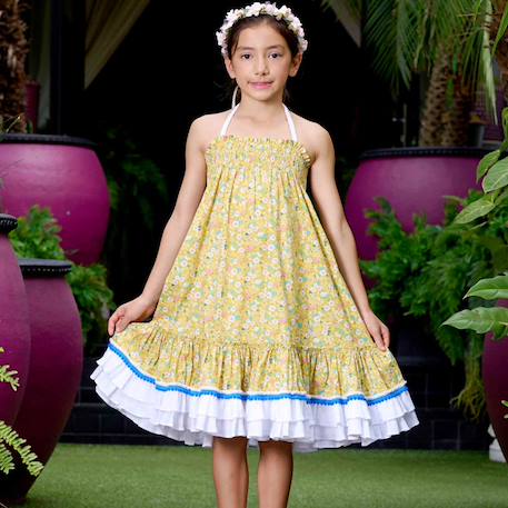 Robe demoiselle d'honneur bohème  liberty   esmeralda Bleu fleurie+Jaune fleuri+Orange vert+Violet 12 - vertbaudet enfant 