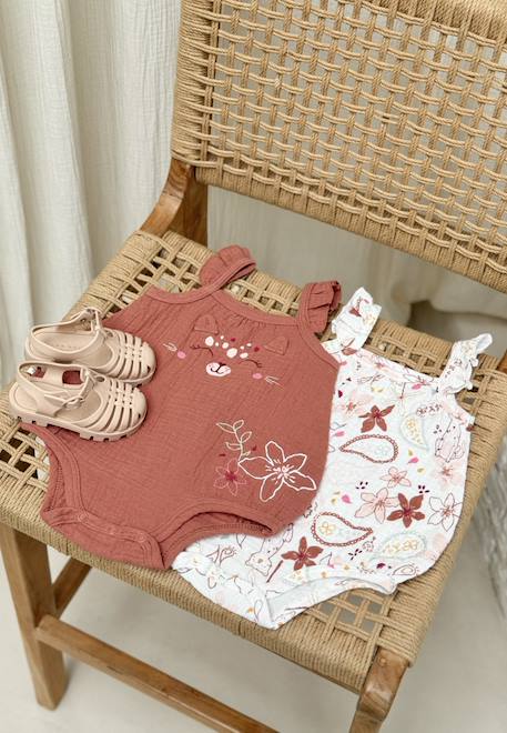 Lot de 2 barboteuses bloomer bébé en gaze de coton arizona Ecru 1 - vertbaudet enfant 