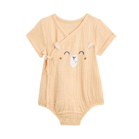 Barboteuse bébé en gaze de coton ouverture croisée noisette Orange 2 - vertbaudet enfant 
