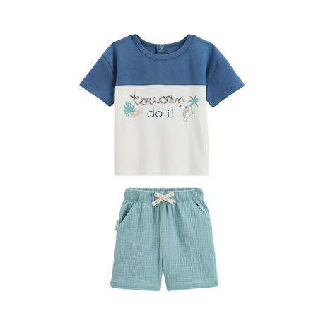 Ensemble enfant t-shirt et short en gaze de coton toucana Bleu 2 - vertbaudet enfant 