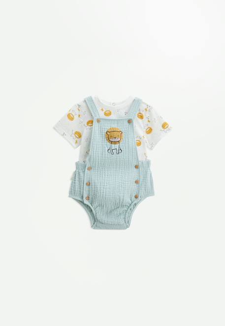 Bébé-Salopette, combinaison-Ensemble salopette bébé en gaze de coton et t-shirt elio