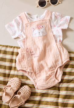 -Ensemble salopette bébé en gaze de coton et t-shirt louison