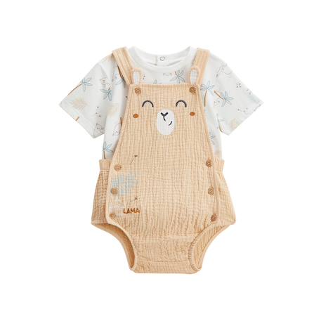 Ensemble salopette bébé en gaze de coton et t-shirt noisette Orange 2 - vertbaudet enfant 