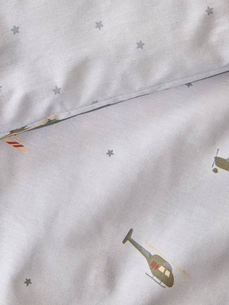 Housse de couette coton 'aviateur' Bleu+Imprimé rime multico 2 - vertbaudet enfant 