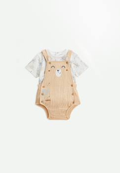 -Ensemble salopette bébé en gaze de coton et t-shirt noisette