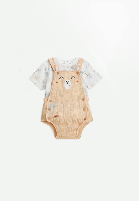 Ensemble salopette bébé en gaze de coton et t-shirt noisette Orange 1 - vertbaudet enfant 