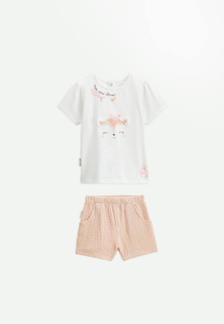 Ensemble bébé t-shirt et short en gaze de coton louison Rose 1 - vertbaudet enfant 