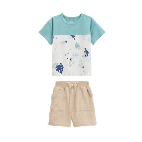 Ensemble enfant t-shirt et short en gaze de coton toucana Bleu 2 - vertbaudet enfant 