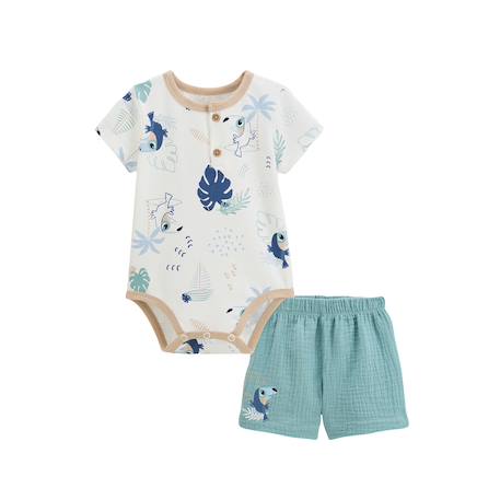 Ensemble body bébé et short en gaze de coton toucana Bleu 2 - vertbaudet enfant 