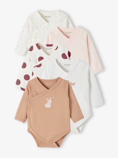 Lot de 5 bodies manches longues bébé ouverture naissance rose poudré 1 - vertbaudet enfant 