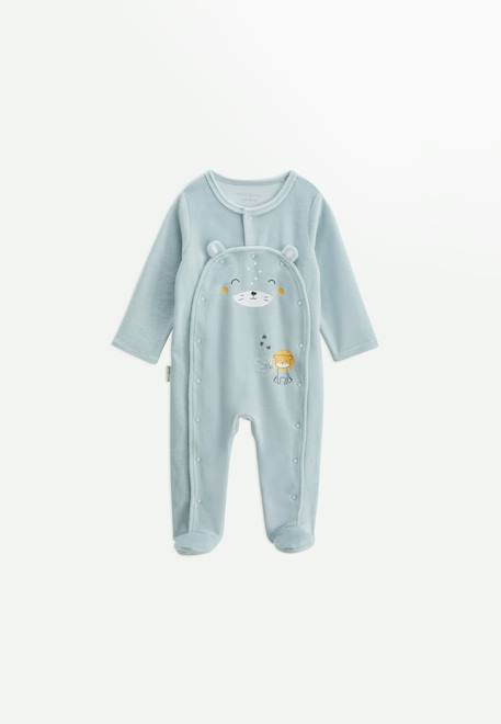 Pyjama bébé en velours ouverture pont elio Bleu 1 - vertbaudet enfant 