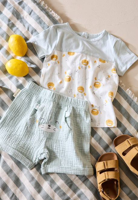 Bébé-Ensemble-Ensemble bébé t-shirt et short en gaze de coton elio