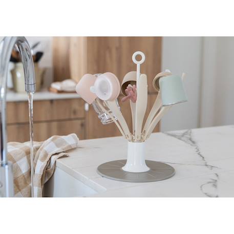 Egoutte biberons pliable compact et nomade capacité 8 biberons Gris+Rose+Terre argile 18 - vertbaudet enfant 