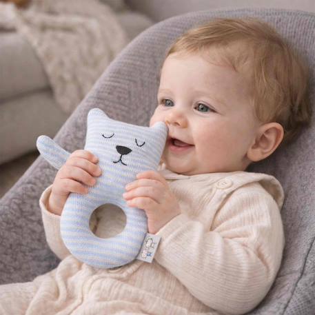 Hochet tricoté en coton bio Beige, chien+Beige, singe+Bleu, ourson+Gris, dino+Multicolore, lapin+Multicolore, toucan+Rose 12 - vertbaudet enfant 