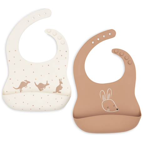 Lot de 2 bavoirs en silicone kangaroots Ecru, marron 1 - vertbaudet enfant 