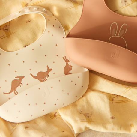 Lot de 2 bavoirs en silicone kangaroots Ecru, marron 3 - vertbaudet enfant 
