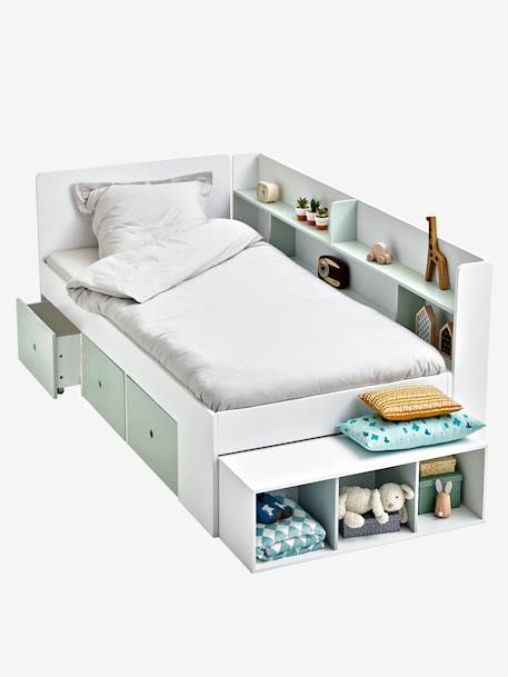 Lit plateforme enfant avec rangements BASEO blanc+rose nude+vert grisé 12 - vertbaudet enfant 