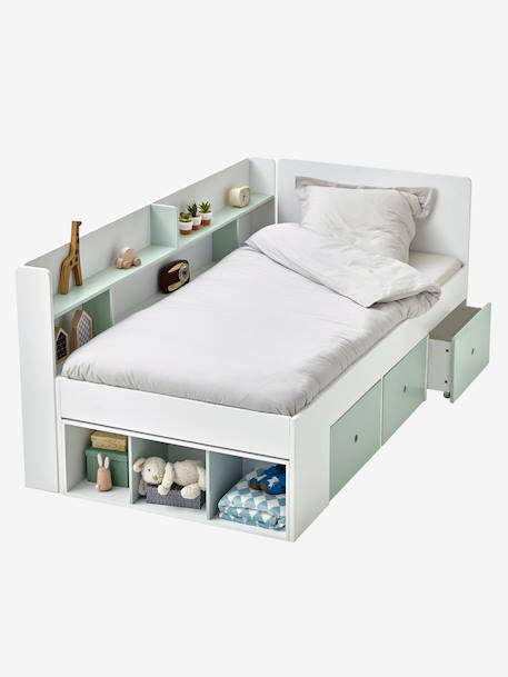 Lit plateforme enfant avec rangements BASEO blanc+rose nude+vert grisé 14 - vertbaudet enfant 