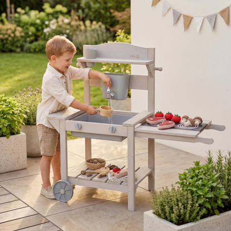 Cuisine extérieure pour enfant avec barbecue en bois fsc® Gris 2 - vertbaudet enfant 