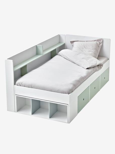 Lit plateforme enfant avec rangements BASEO blanc+rose nude+vert grisé 13 - vertbaudet enfant 