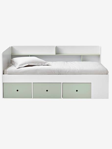 Lit plateforme enfant avec rangements BASEO blanc+rose nude+vert grisé 15 - vertbaudet enfant 