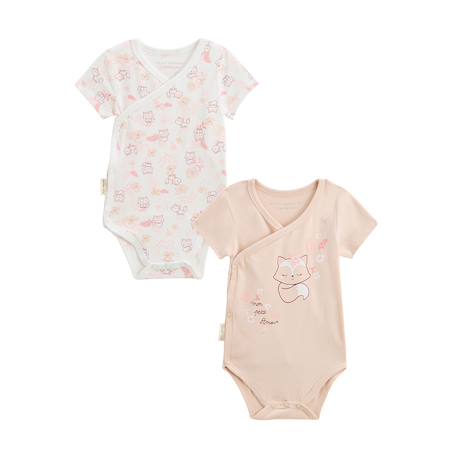 Lot de 2 bodies bébé manches courtes ouverture croisée louison Rose 2 - vertbaudet enfant 